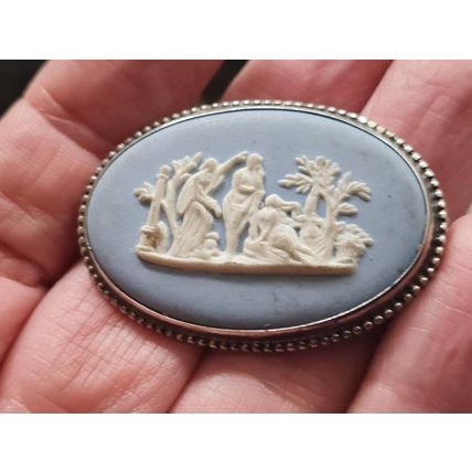 Antique Vintage 1940-s Wedgwood Blue Silver Brooch Hallmarked