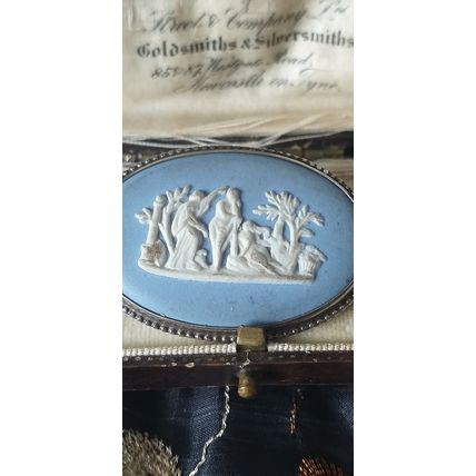 Antique Vintage 1940-s Wedgwood Blue Silver Brooch Hallmarked
