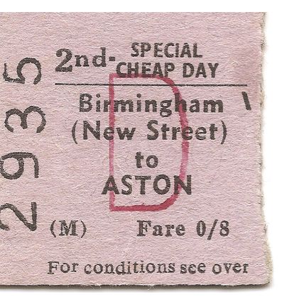 B.T.C. Edmondson Ticket - Birmingham New Street to Aston