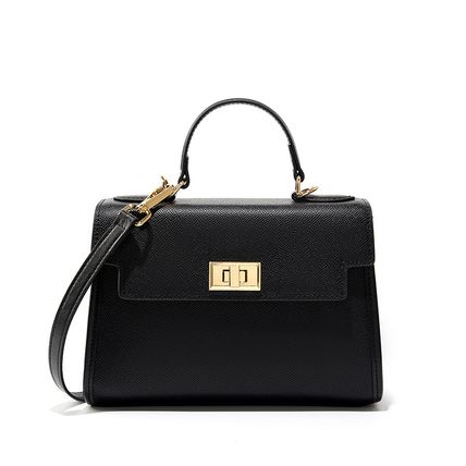 Genuine Leather Women Top Handle Straw Crossbody Bags Black