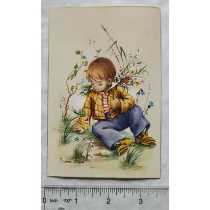 vintage Greetings Postcard - Boy sitting on ground