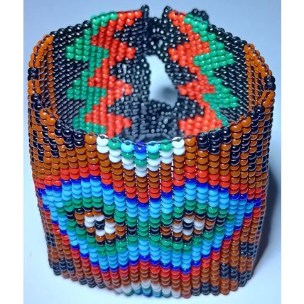 Traditional Huichol Art. Mexico Glass Seed Beads Bracelet. Tribal Diamonds 5