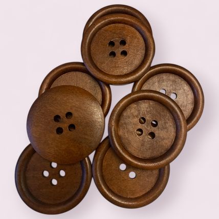 Large Round Brown 38mm Wooden Sewing Buttons Scrapbooking 4 Holes Crafts