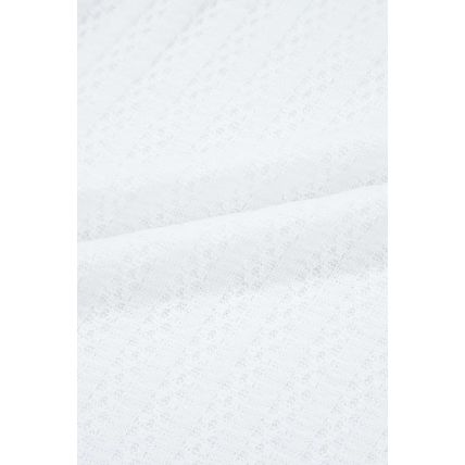 White Textured Hollow Grommet Placket Split Neck Short Sleeve Top