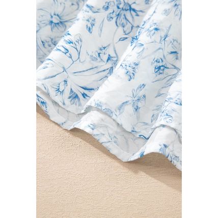 Sky Blue Floral Ruffled Short Sleeve Bow Back Square Neck Blouse