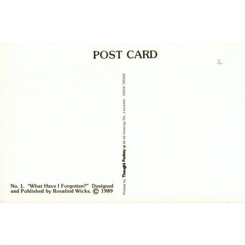 Rosalind J. Wicks postcard 1989 - (No.1) "What Have I Forgotten?"