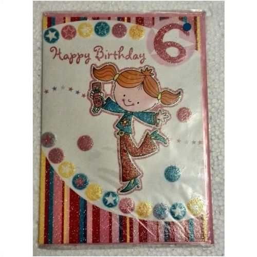 6th Birthday - Girls - Happy Birthday 6 - Glitter Card