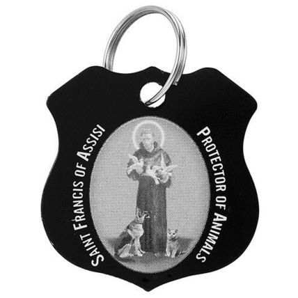 St. Francis of Assisi Black Pet Collar Medal with 2 Prayer Cards