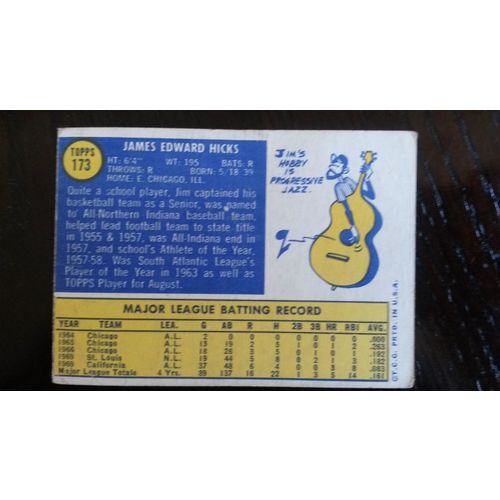 1970 Topps Card # 173 Jim Hicks Good (2) California Angels