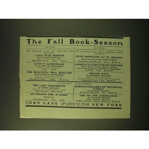 1902 John Lane The Bodley Head Ad - The Fall Book-Season