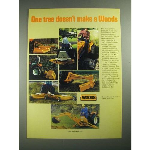 1987 Woods Ad - Mowers, Cutters, Rear Scraper Blades, Backhoes