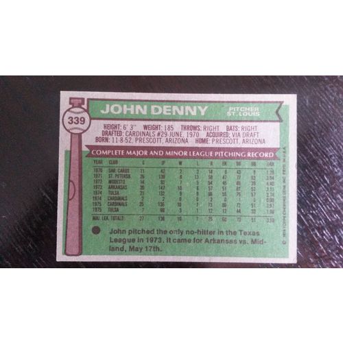 1976 Topps Card # 339 John Denny Very Good-Excellent (4) St Louis Cardinals