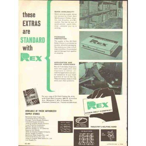chain belt company 1962 rex tested proved life oil field vintage ad