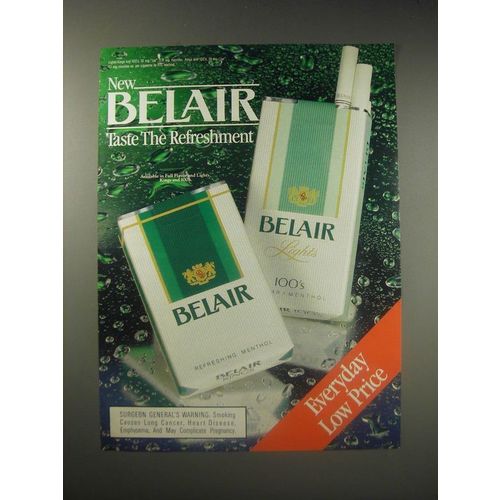 1990 Belair Cigarettes Ad - New Belair Taste the Refreshment