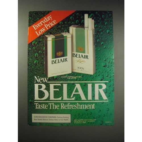 1990 Belair Cigarettes Ad - Everyday low price new Belair Taste the Refreshment
