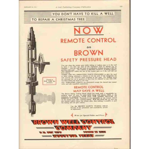BROWN WELL CONTROL COMPANY 1931 kill repair Christmas tree vintage ad