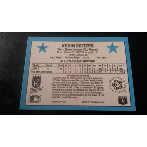 1988 Donruss All-Stars Card # 27 Kevin Seitzer Excellent (5) Kansas City Royals