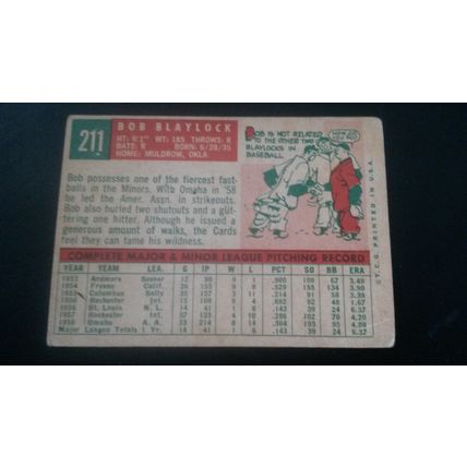 1959 Topps Card # 211 Bob Blaylock Good (2) St Louis Cardinals