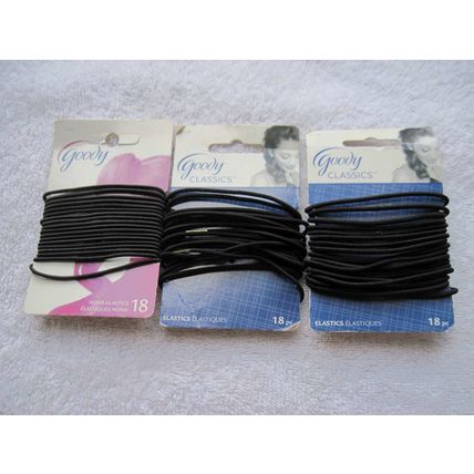 18 Thin Black Goody Classics Nona Ponytailer Hair Bands With Metal Elastics Aged