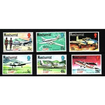MONTSERRAT 1971 AIR TRANSPORT SET 6 VALS U/M MINT USED #2