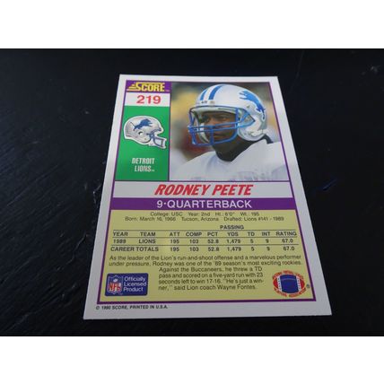 1990 Score Football Card # 219 Rodney Peete Excellent-Mint (6) Detroit Lions