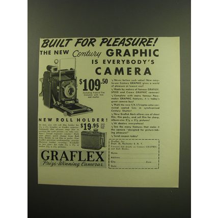 1949 Graflex Century Graphic Camera Ad - Built for pleasure!