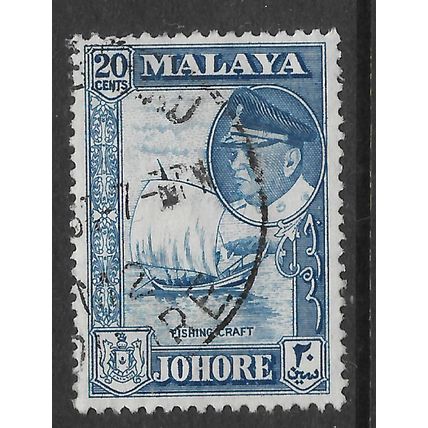MALAYSIA JOHORE 1960 20c BLUE FISHING PRAU SG 161 FINE USED#2