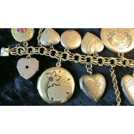 RARE 1800's Gold Victorian Heart Locket Charm bracelet 18 Lockets 88.7 grams