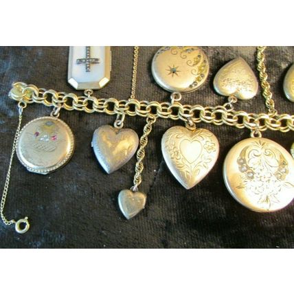 RARE 1800's Gold Victorian Heart Locket Charm bracelet 18 Lockets 88.7 grams