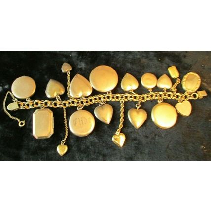 RARE 1800's Gold Victorian Heart Locket Charm bracelet 18 Lockets 88.7 grams