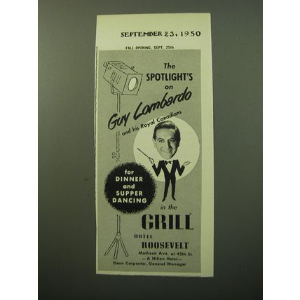 1950 Hotel Roosevelt Advertisement - Guy Lombardo