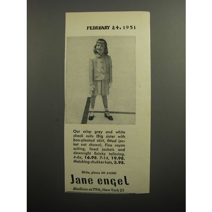 1951 Jane Engel Grey and White Check Suits Advertisement