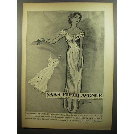 1952 Saks Fifth Avenue Gown and Slip by Tabarin Ad - Strawberries in the snow