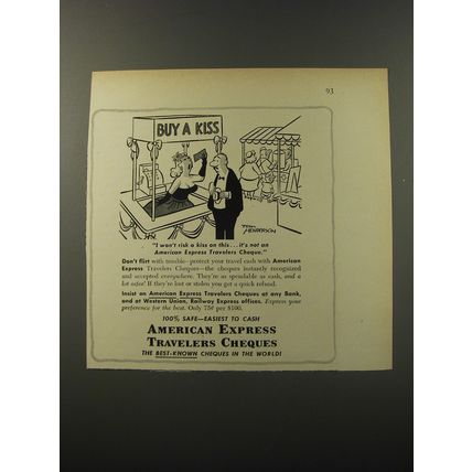 1953 American Express Travelers Cheques Ad - Tom Henderson Cartoon - Won't Risk