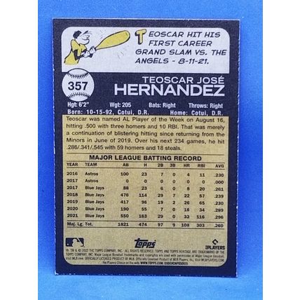 2022 Topps Heritage Chrome Blue Sparkle #357 Teoscar Hernandez