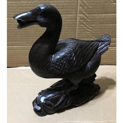 Hand Carved Standing Wood Duck Sculpture 10" vintage statue teak wooden dark