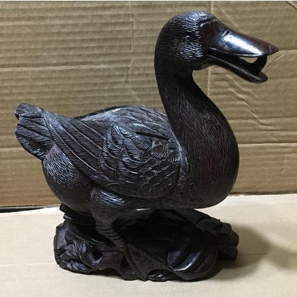 Hand Carved Standing Wood Duck Sculpture 10" vintage statue teak wooden dark