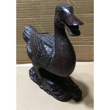 Hand Carved Standing Wood Duck Sculpture 10" vintage statue teak wooden dark