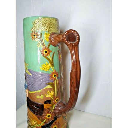 Vintage 1972 Beer Stein 14” Tall - Decor Painted Man Women Scene in Woods