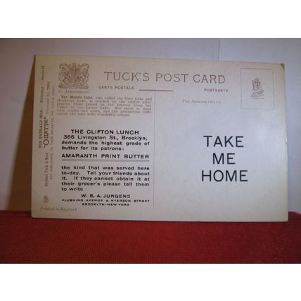 AMARANTH PRINT BUTTER, THE CLIFTON LUNCH, BROOKLYN unused postcard advertising #