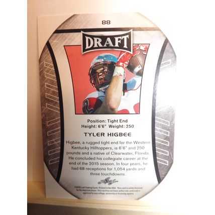 2016 Leaf Draft TYLER HIGBEE (Cincinnati Bengals) Rookie Card #88