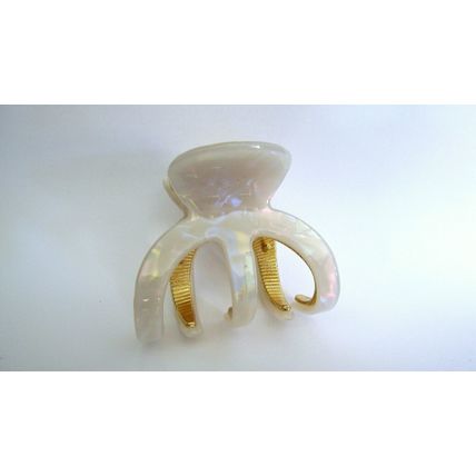 Medium white iridescent gold tone textured acrylic and metal hair claw clip