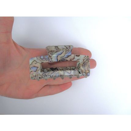 Rectangle gray abalone sea shell effect hair claw clamp clip fine thin hair
