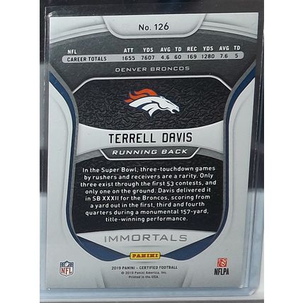 2019 Panini Certified TERRELL DAVIS (Broncos) Immortals #126 56/399