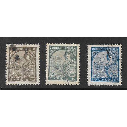 INDIA PORTUGAL 1933 SAO GABRIEL SHIP SHIELD 3 STAMPS USED fault 2.5t