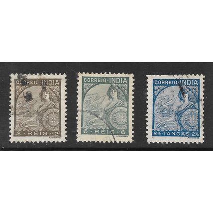 INDIA PORTUGAL 1933 SAO GABRIEL SHIP SHIELD 3 STAMPS USED fault 2.5t