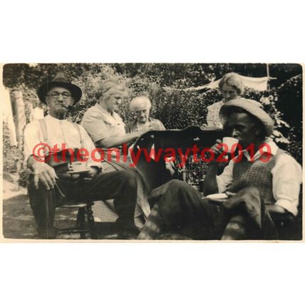 Family Tea Break, Garden Scene, RP Postcard 1956