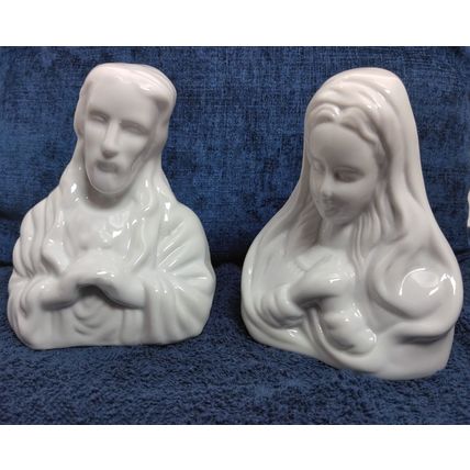 Joseph And Blessed Virgin Mary Glazed White WBI Figurines Ceramic - Vintage