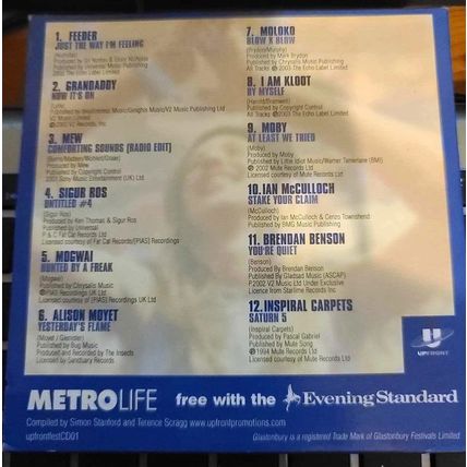 Glastonbury 2003 Summer Festival CD Promo Metro Life Magazine Ultra Rare CD