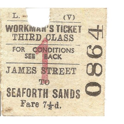 Liverpool Overhead Railway Edmondson Ticket - James Street to Seaforth Sands